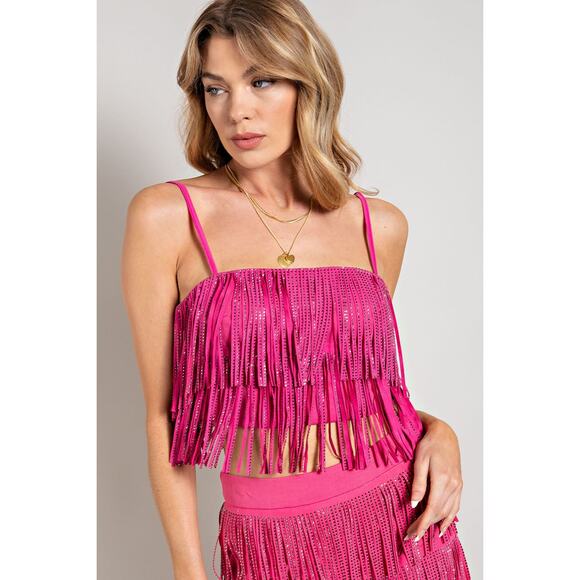 Tops - 61. Fuchsia Rhinestone Faux Suede Fringe Tank Top